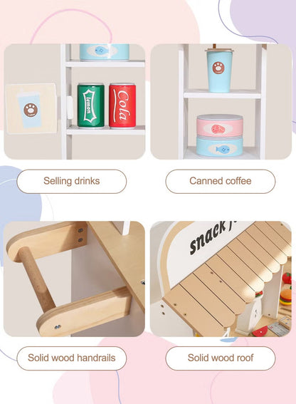 Premium Wooden Kids Ice Cream Cart Playset with Wheels, Canopy & Pretend Dessert Accessories
