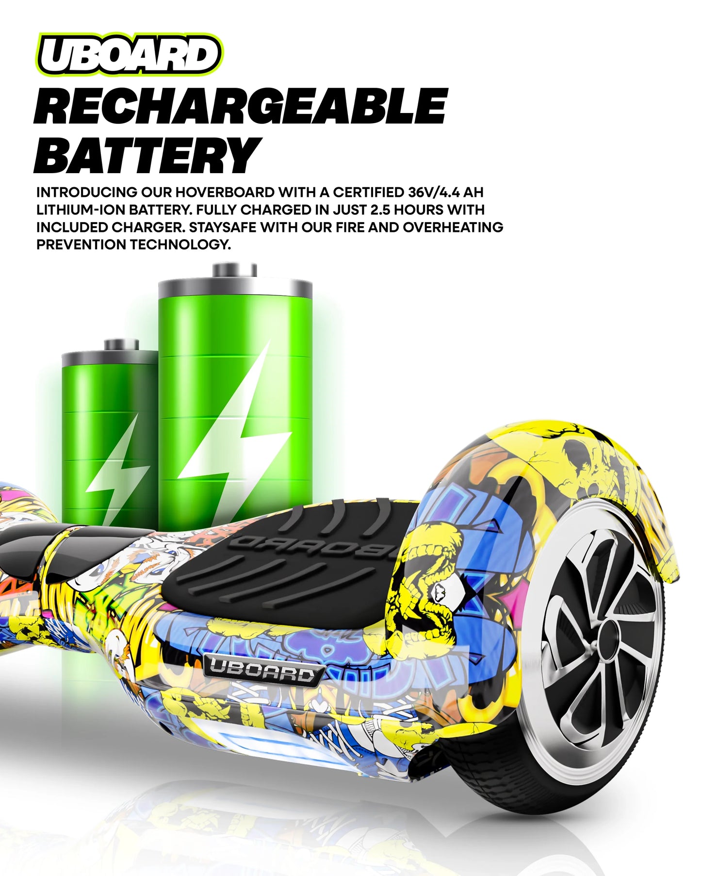 Uboard Classic 6.5 hoverboard with dual motors, 12 km/h speed & Bluetooth speaker. Self-balancing, safe & fun ride for kids and adults