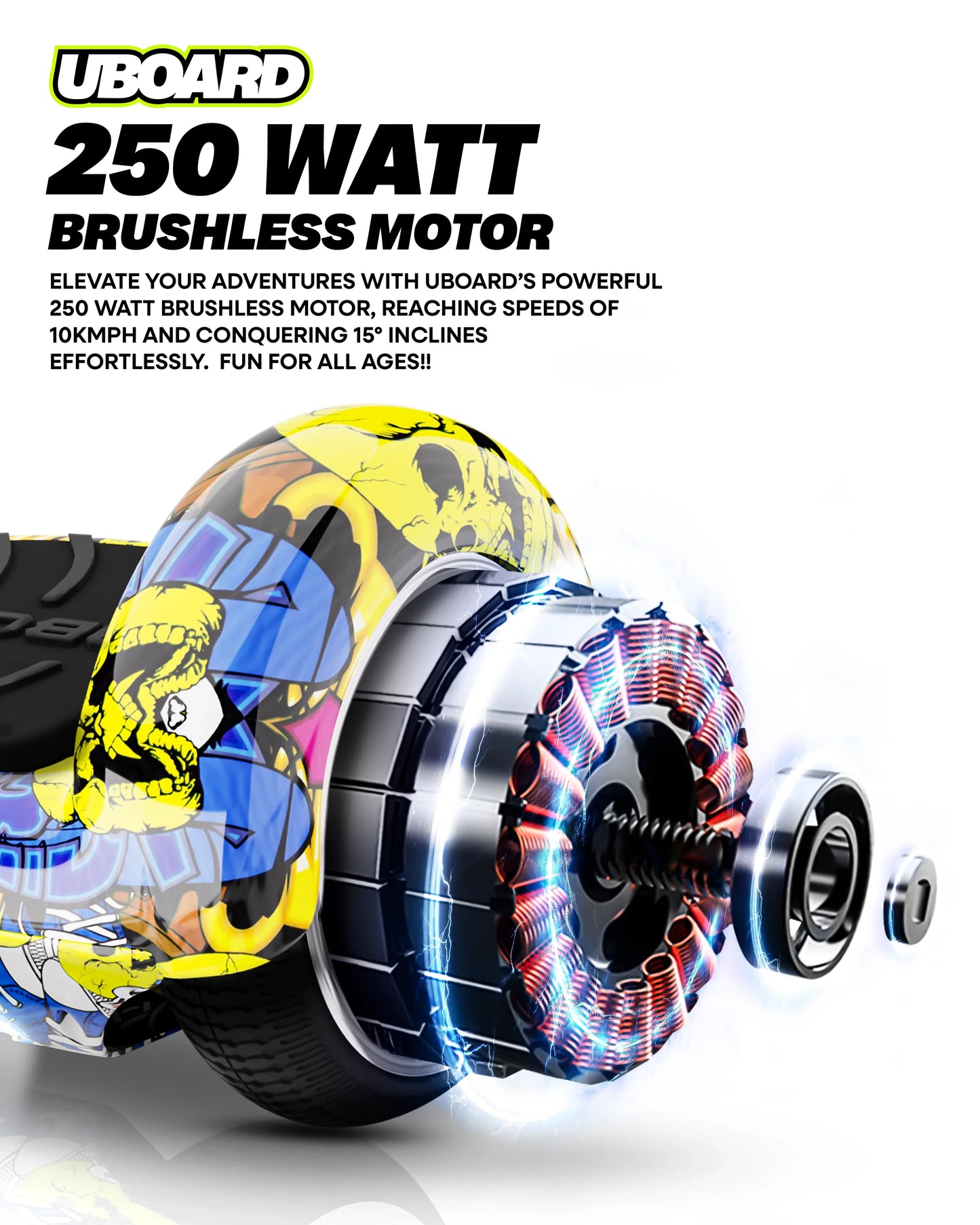 Uboard Classic 6.5 hoverboard with dual motors, 12 km/h speed & Bluetooth speaker. Self-balancing, safe & fun ride for kids and adults