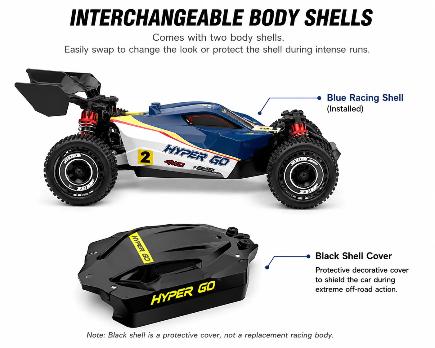 HyperGo 16213 1:16 4WD Brushless RC Buggy – Hobby Grade 45 Km/h High-Speed Off-Road Remote Control Car with Spare Shell