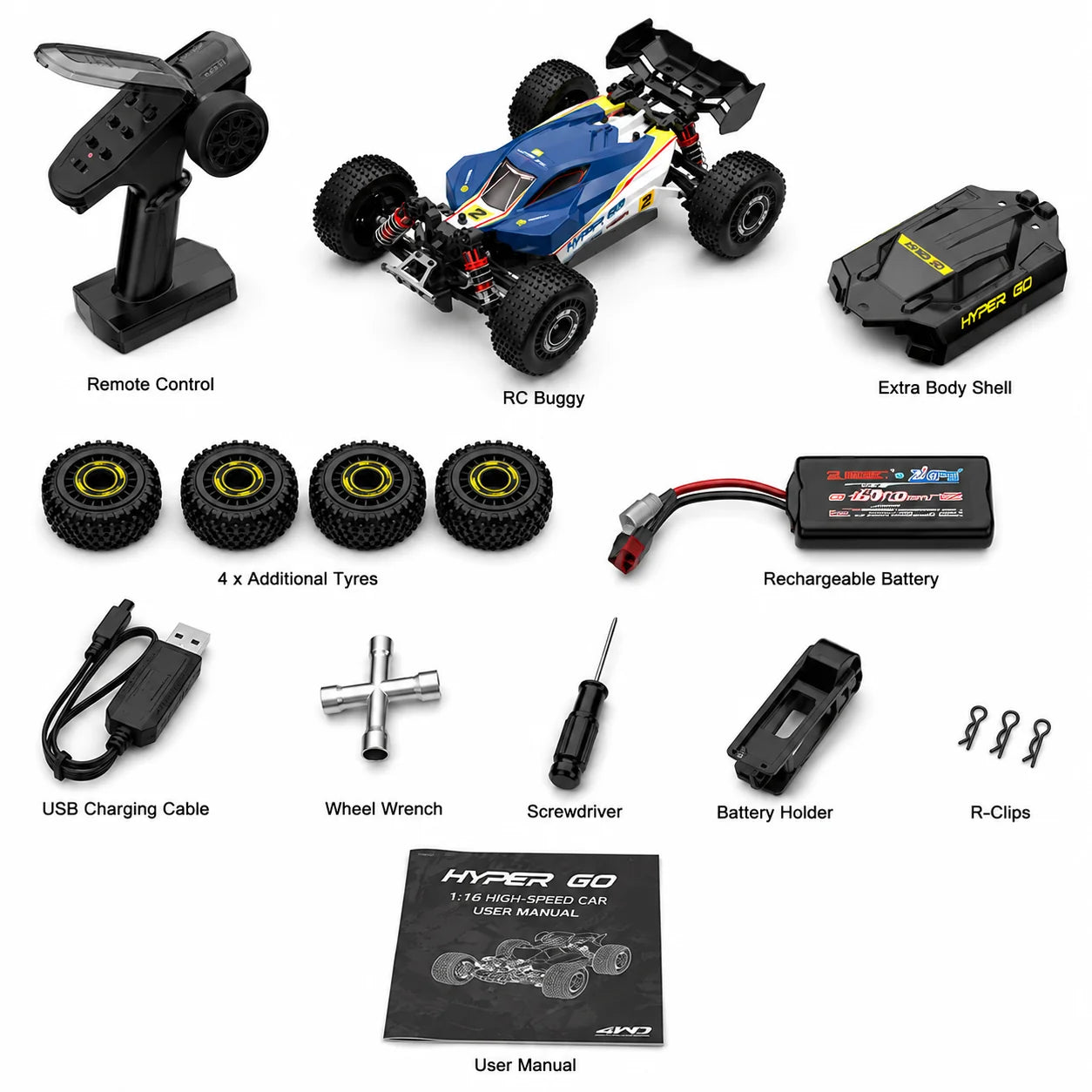 HyperGo 16213 1:16 4WD Brushless RC Buggy – Hobby Grade 45 Km/h High-Speed Off-Road Remote Control Car with Spare Shell