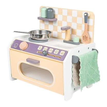 Wooden Kids Mini Kitchen Playset with Stove, Sink, Oven, Cookware & Cooking Accessories