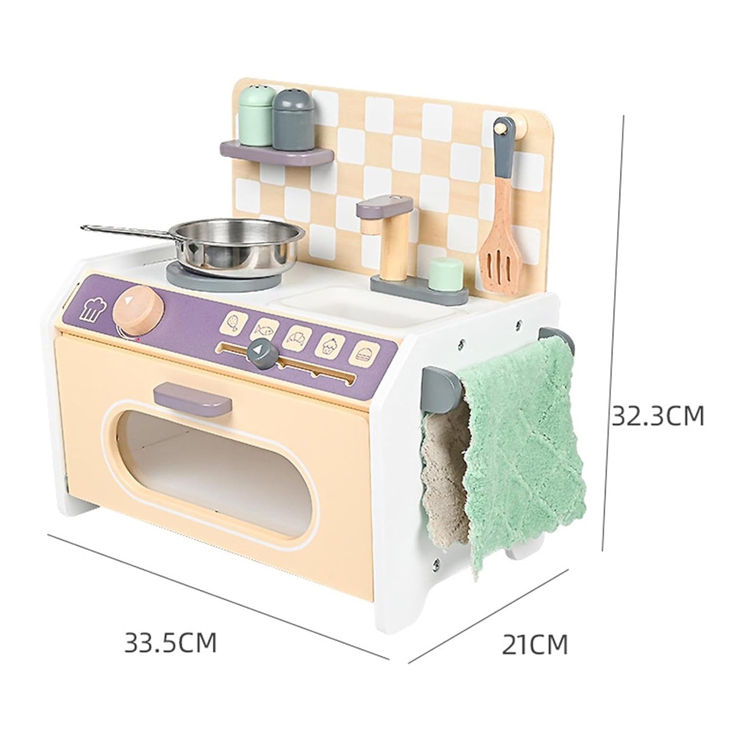 Wooden Kids Mini Kitchen Playset with Stove, Sink, Oven, Cookware & Cooking Accessories