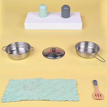 Wooden Kids Mini Kitchen Playset with Stove, Sink, Oven, Cookware & Cooking Accessories