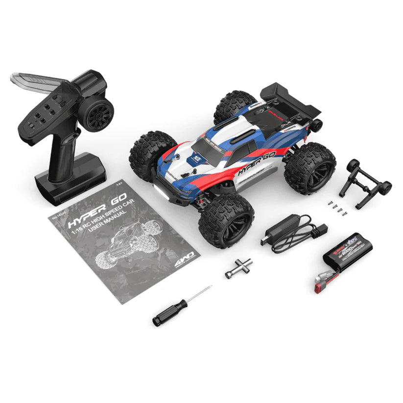 HyperGo 16212 1:16 4WD Brushless RC Truggy – Hobby Grade 45 Km/h High-Speed Off-Road Remote Control Car with Rear Wing