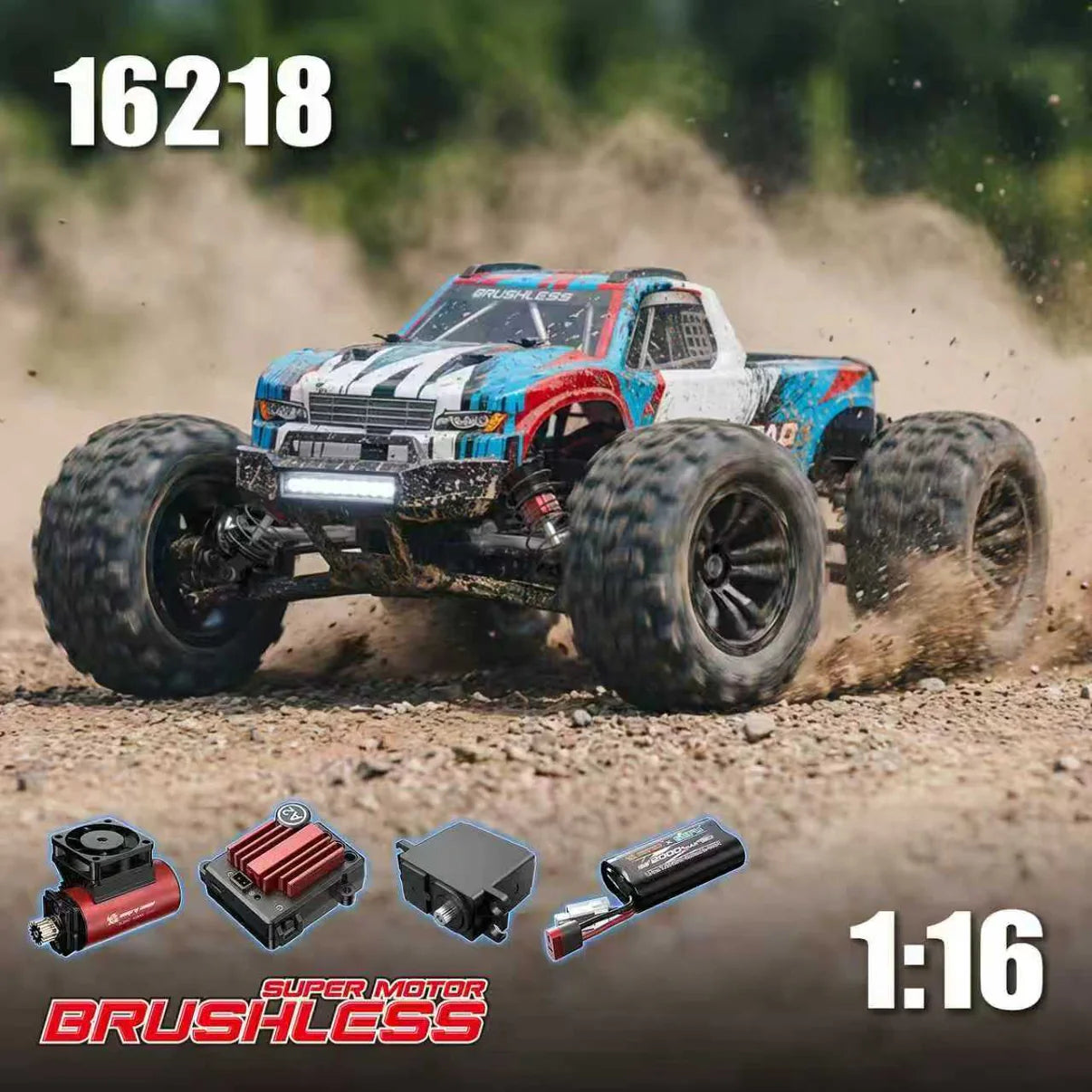 HyperGo 16218 1:16 4WD Brushless RC Monster Truck – Hobby Grade 45 Km/h High-Speed Off-Road Remote Control Car