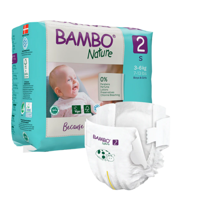 Bambo Nature Premium Baby Tape Diapers for New Born Baby, S Size (3-6 Kgs) - Super Absorbent, Breathable, Extra Soft, Dermatologically Tested, Hypoallergenic Nappies With A Wetness Indicator, 30 Count