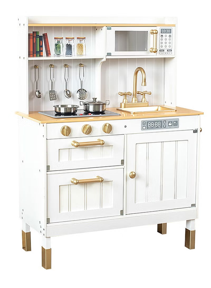 Deluxe Wooden Kids Pretend Play Kitchen with Sink, Cooking Stove, Oven & Kitchen Accessories