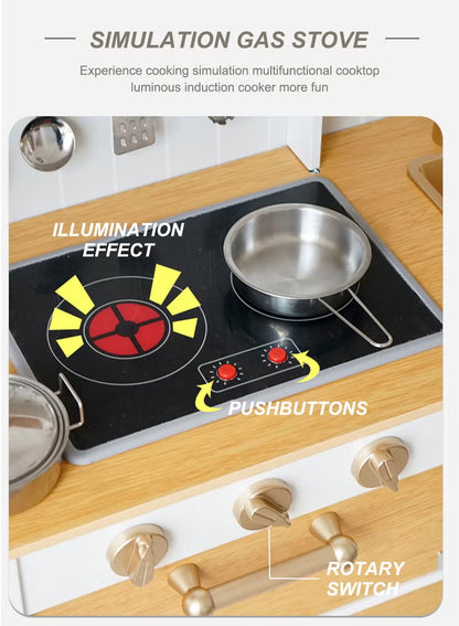 Deluxe Wooden Kids Pretend Play Kitchen with Sink, Cooking Stove, Oven & Kitchen Accessories