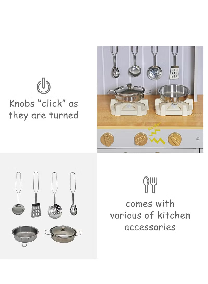 Deluxe Wooden Kids Pretend Play Kitchen with Sink, Cooking Stove, Oven & Kitchen Accessories