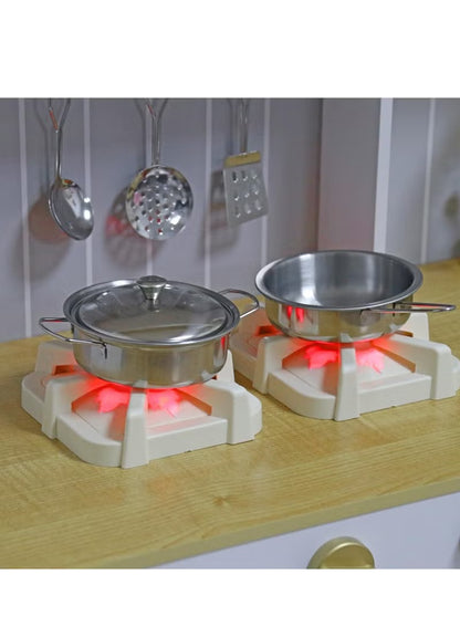 Deluxe Wooden Kids Pretend Play Kitchen with Sink, Cooking Stove, Oven & Kitchen Accessories