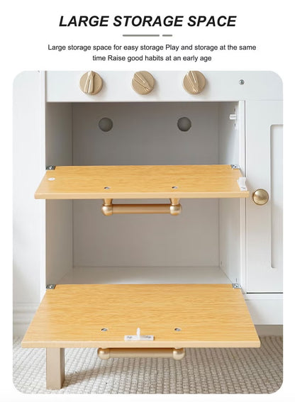 Deluxe Wooden Kids Pretend Play Kitchen with Sink, Cooking Stove, Oven & Kitchen Accessories