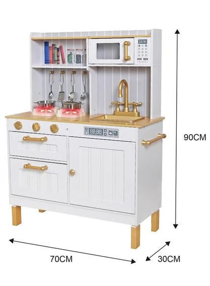 Deluxe Wooden Kids Pretend Play Kitchen with Sink, Cooking Stove, Oven & Kitchen Accessories