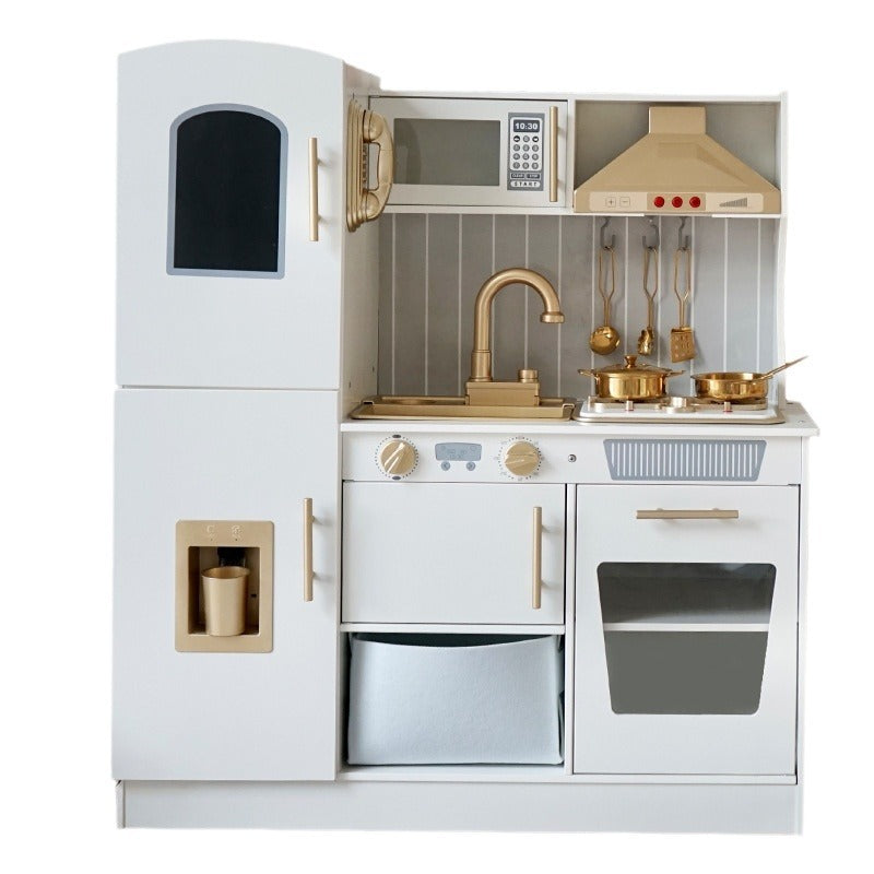 Big Wooden Pretend Play Kitchen Set with Light and Sound with Sink Play Toy,Oven Microwave,Toddler Cooking Set