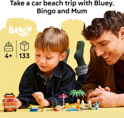 LEGO Bluey: Bluey’s Beach & Family Car Trip - Toddler Learning Toy for Kids 4+ - Includes Bluey, Bingo, and Mum Minifigures
