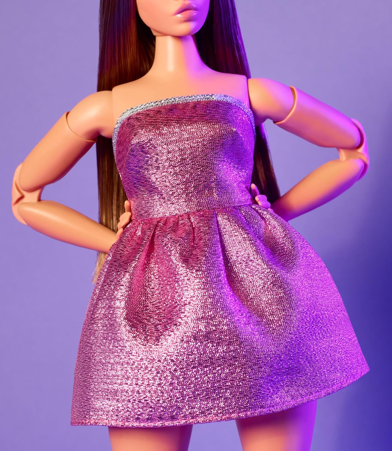 Barbie Looks Doll, Collectable Figure #24 with Brown Hair and Modern Y2K Fashion, Shimmering Strapless Dress with Peep Toe High Heels