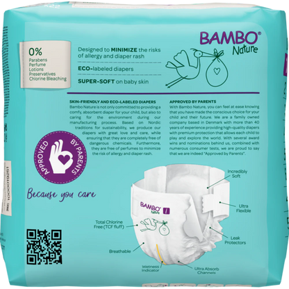 Bambo Nature Premium Baby Tape Diapers for New Born Baby, XS Size (2-4 Kgs) - Super Absorbent, Breathable, Extra Soft, Dermatologically Tested, Hypoallergenic Nappies With A Wetness Indicator, 22 Count