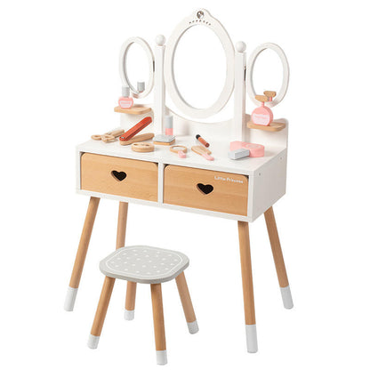 Luxury Wooden Kids Makeup Dressing Table Playset with Stool, Mirror & Beauty Accessories