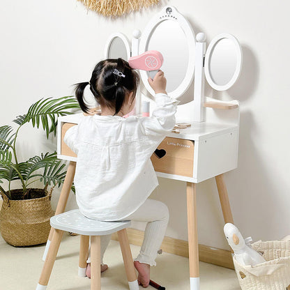 Luxury Wooden Kids Makeup Dressing Table Playset with Stool, Mirror & Beauty Accessories