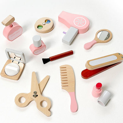 Luxury Wooden Kids Makeup Dressing Table Playset with Stool, Mirror & Beauty Accessories