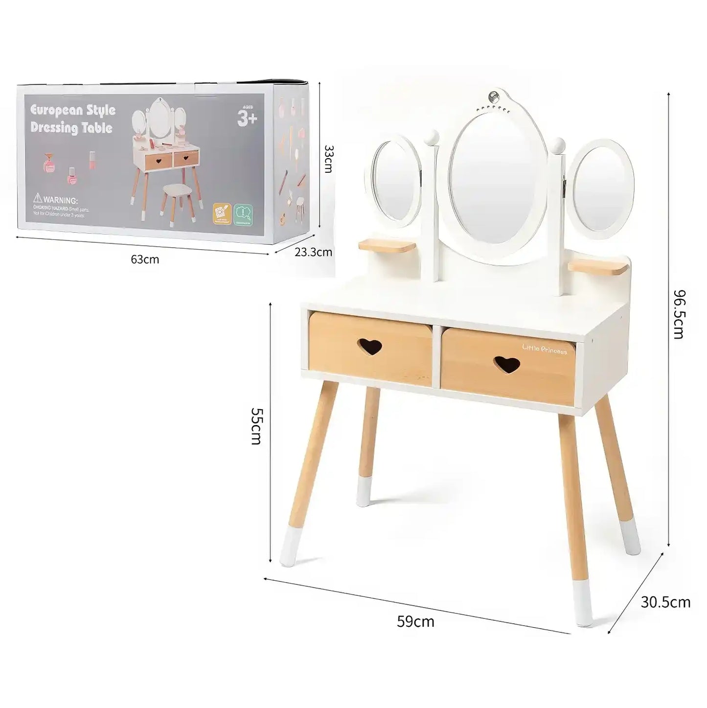 Luxury Wooden Kids Makeup Dressing Table Playset with Stool, Mirror & Beauty Accessories