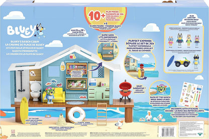 Bluey Beach Cabin Playset, 10”, Customizable Toddler House Playset with 10 Play Pieces and 2.5” Goggles Figure, Toy Houses for Kids Ages 3+