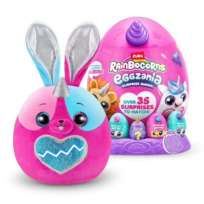 Rainbocorns Eggzania Surprise Mania Whipper the Bunny - Collectible Plush - Over 20 Surprises Inside, 28 cm, Cuddle Plush Stuffed Animal, Rings, Bracelets, Stickers, Wearable Accessories (Bunny)