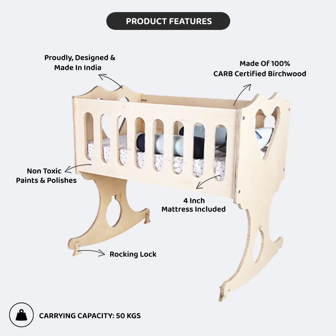 TOYS UNCLE Wooden Rocking Baby Bassinet Oliver