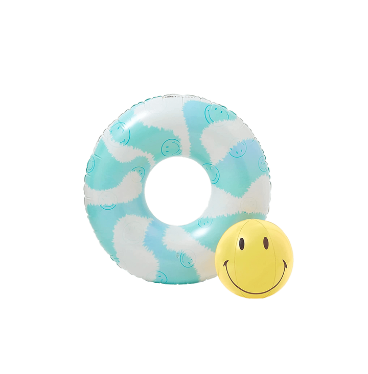 SUNNYLiFE Multicolor Inflatable Pool Ring and Ball Set Smiley World Sol Sea