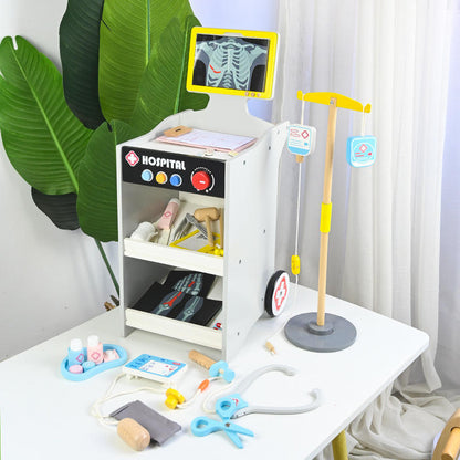 Wooden Kids Doctor Role Play Set with Hospital Cart, X-Ray Screen, Stethoscope, Thermometer & Medical Accessories