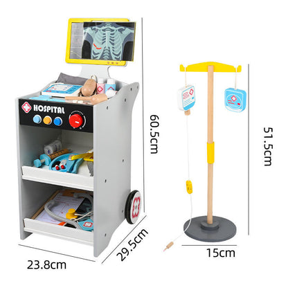 Wooden Kids Doctor Role Play Set with Hospital Cart, X-Ray Screen, Stethoscope, Thermometer & Medical Accessories