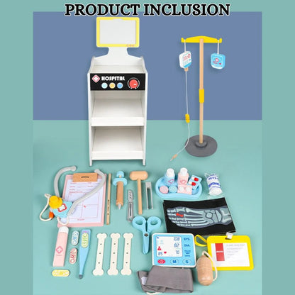 Wooden Kids Doctor Role Play Set with Hospital Cart, X-Ray Screen, Stethoscope, Thermometer & Medical Accessories
