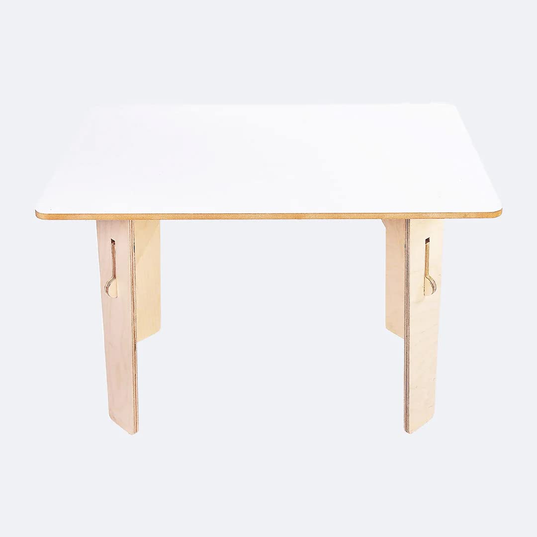 TOYS UNCLE White Color Wooden Straight Table and Chair for Kids - Amber & Asher