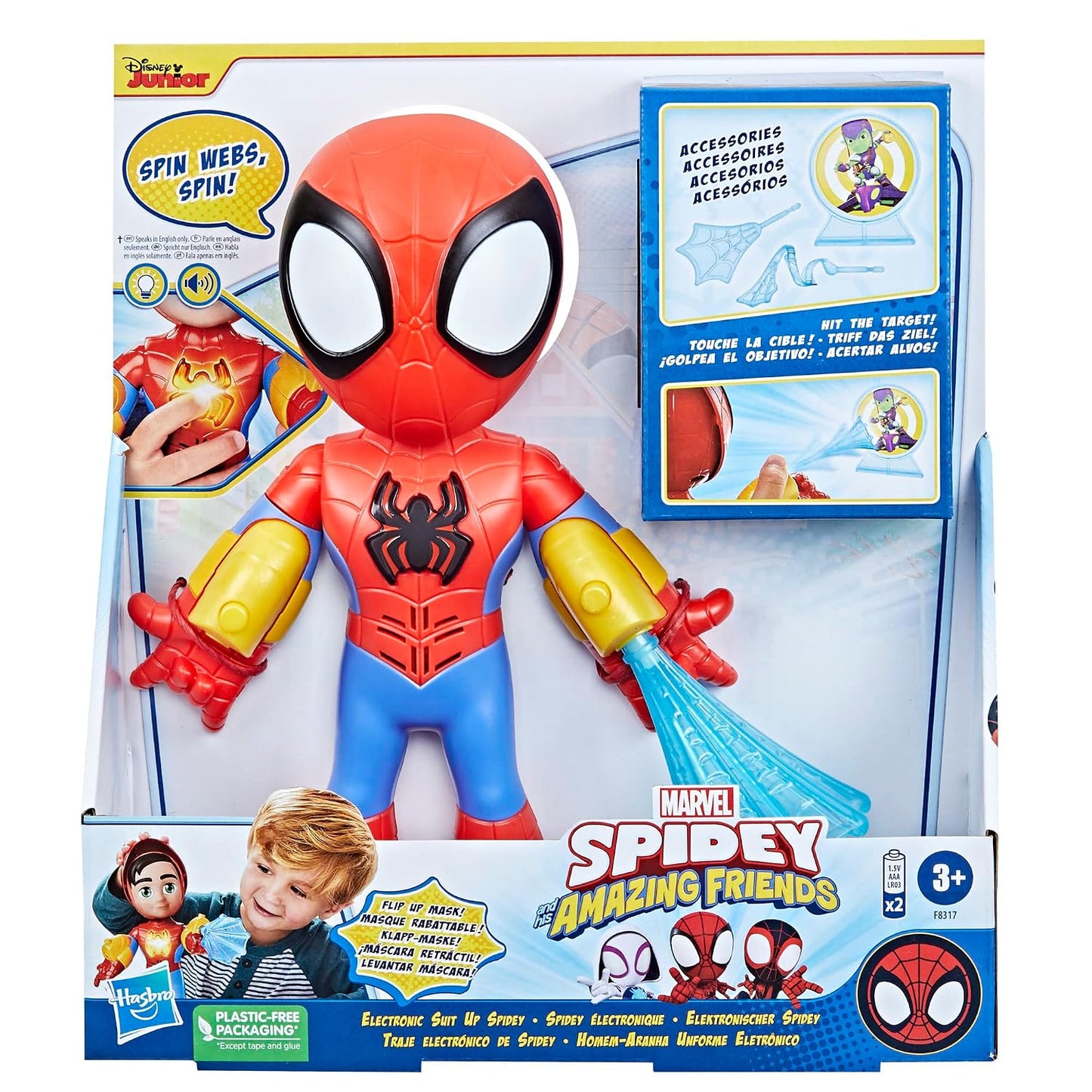 Marvel Spidey and His Amazing Friends Electronic Suit Up Spidey, 10-Inch Action Figure with Lights and Sounds