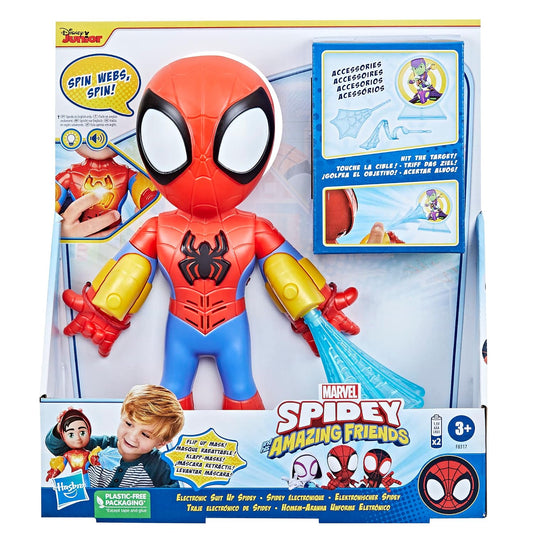 Marvel Spidey and His Amazing Friends Electronic Suit Up Spidey, 10-Inch Action Figure with Lights and Sounds