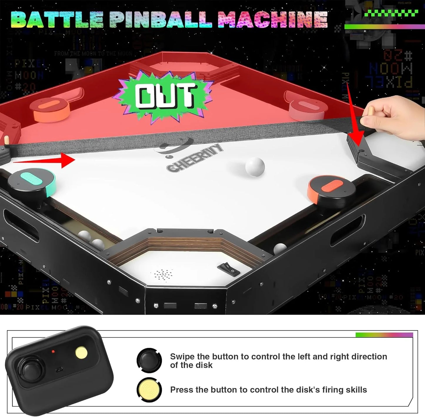 Battle Pinball Machine for 2–4 Players – Remote-Controlled Multiplayer Arcade Table Game with Automatic Scoring, Wooden Arena, Lights & Sound Effects