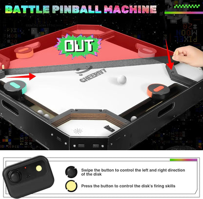 Battle Pinball Machine for 2–4 Players – Remote-Controlled Multiplayer Arcade Table Game with Automatic Scoring, Wooden Arena, Lights & Sound Effects