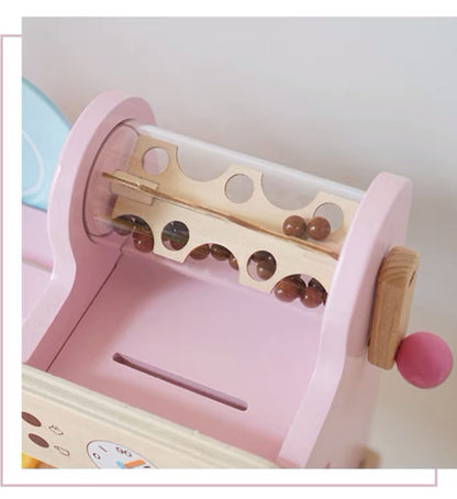 Wooden Kids Ice Cream & Coffee Shop Playset with Dessert Counter, Coffee Machine, Menu Card & Pretend Food Accessories