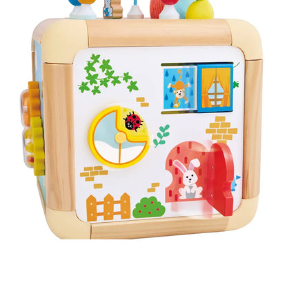 Hape Green Thumbs Wooden Activity Cube 6-in-1 Learning Toy with Bead Maze, Shape Sorter & Sensory Play for Toddlers
