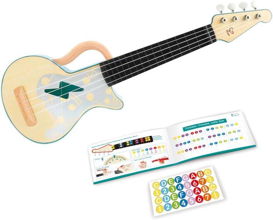 Hape Rock & Roll Ukulele Wooden Musical Instrument Toy for Kids with Realistic Design & Learning Guide