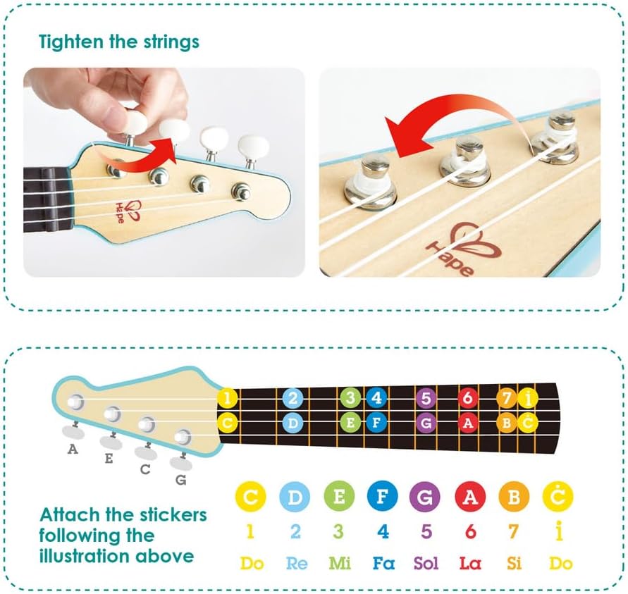 Hape Rock & Roll Ukulele Wooden Musical Instrument Toy for Kids with Realistic Design & Learning Guide