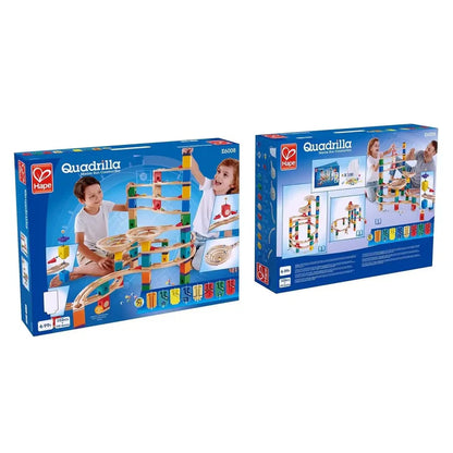 Hape Quadrilla Marble Run Wooden Construction Set with Colorful Blocks & Spiral Tracks for Creative Building Play