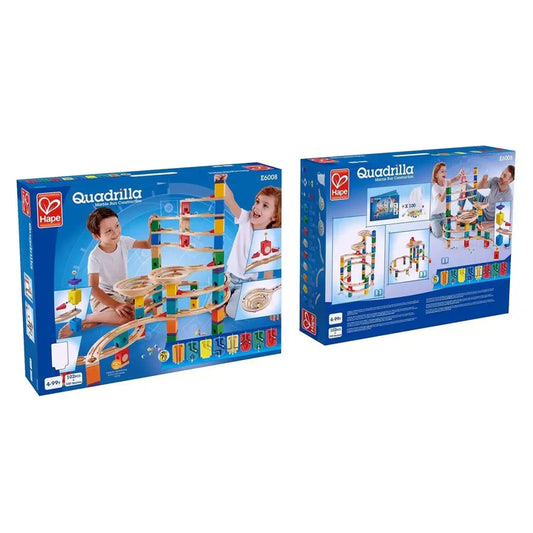 Hape Quadrilla Marble Run Wooden Construction Set with Colorful Blocks & Spiral Tracks for Creative Building Play