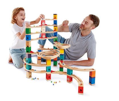 Hape Quadrilla Marble Run Wooden Construction Set with Colorful Blocks & Spiral Tracks for Creative Building Play
