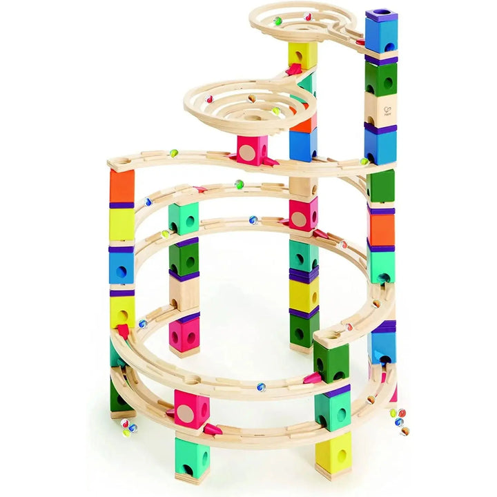 Hape Quadrilla Marble Run Wooden Construction Set with Colorful Blocks & Spiral Tracks for Creative Building Play