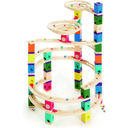 Hape Quadrilla Marble Run Wooden Construction Set with Colorful Blocks & Spiral Tracks for Creative Building Play