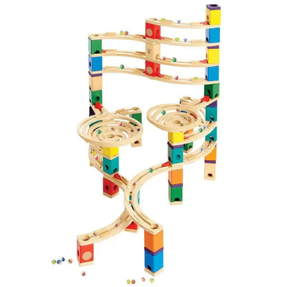 Hape Quadrilla Marble Run Wooden Construction Set with Colorful Blocks & Spiral Tracks for Creative Building Play