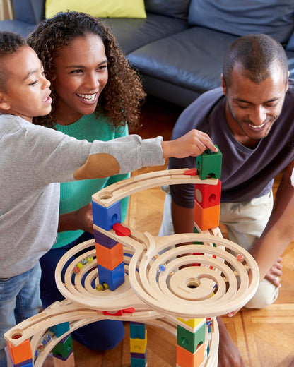 Hape Quadrilla Marble Run Wooden Construction Set with Colorful Blocks & Spiral Tracks for Creative Building Play