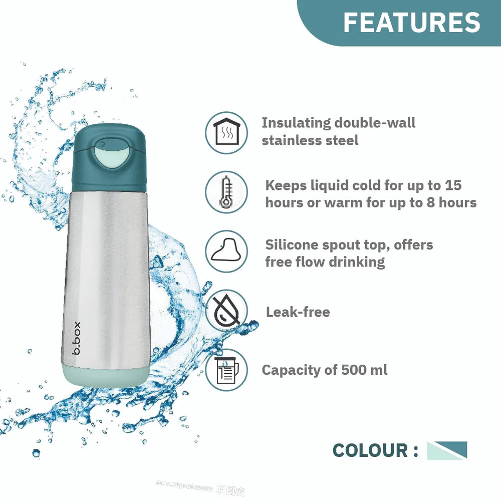 B.BOX 500ml insulated sport spout bottle - emerald forest