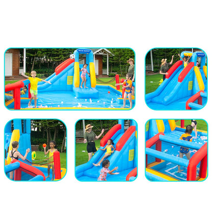 Giant Kids Inflatable Bouncy Water Park – Water Slide, Football & Volleyball Splash Pool, Ball Play Area & Climbing Wall (575×390×210cm)
